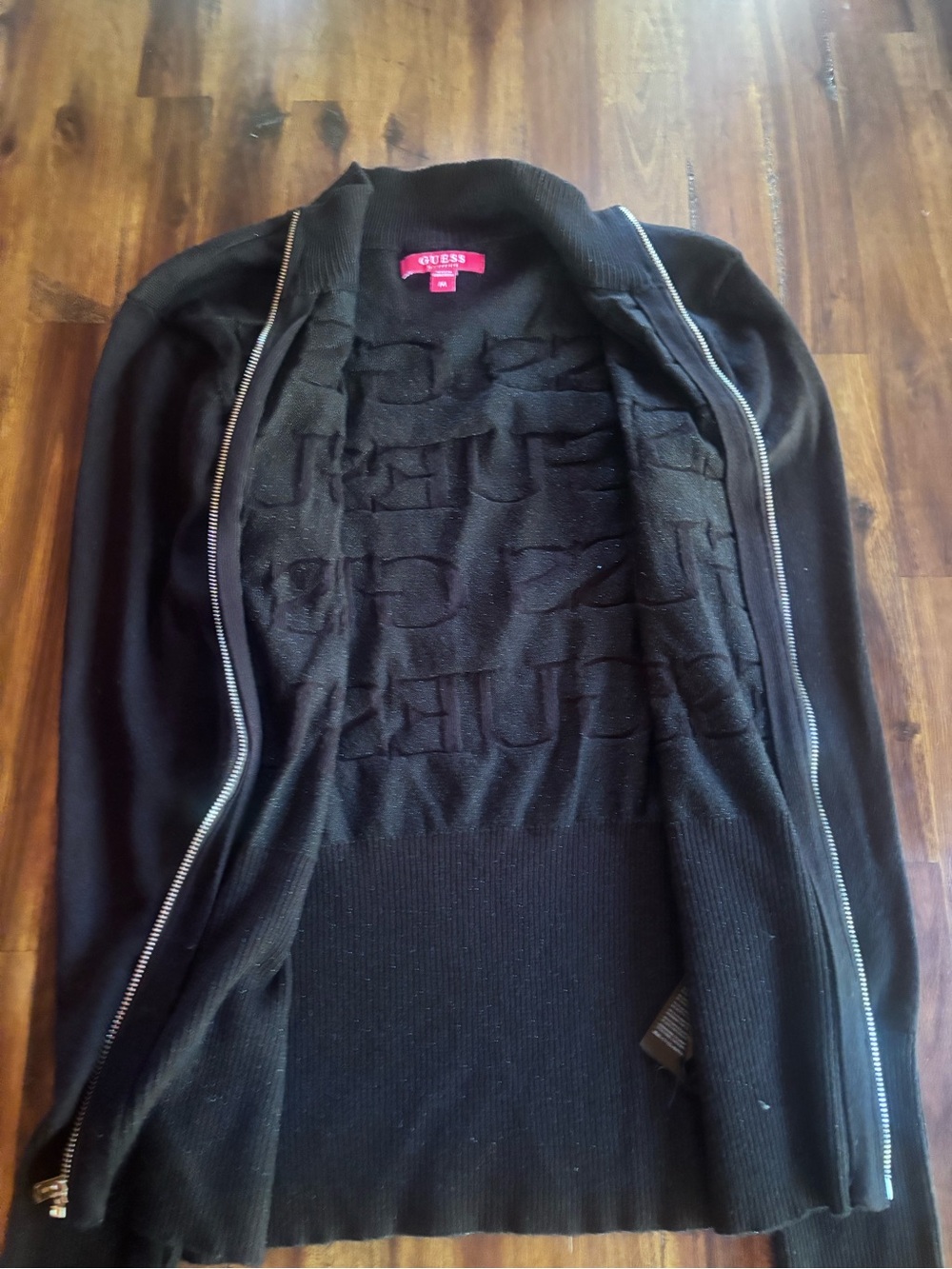 GUESS Black Women’s Zip-Up Sweater with Textured Logo